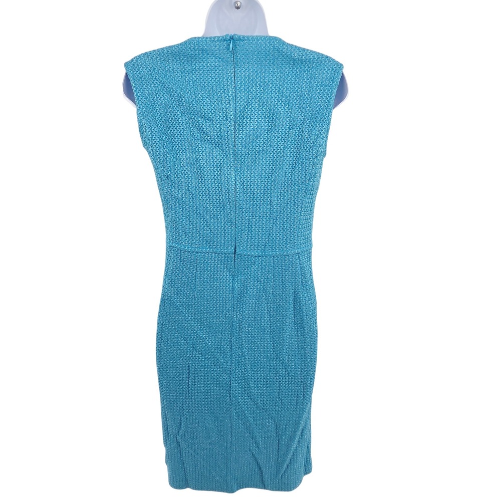 St. John Turquoise Blue Santana Knit Metalic Glimmer Sleeveless Sheath Dress 10 - Picture 8 of 14
